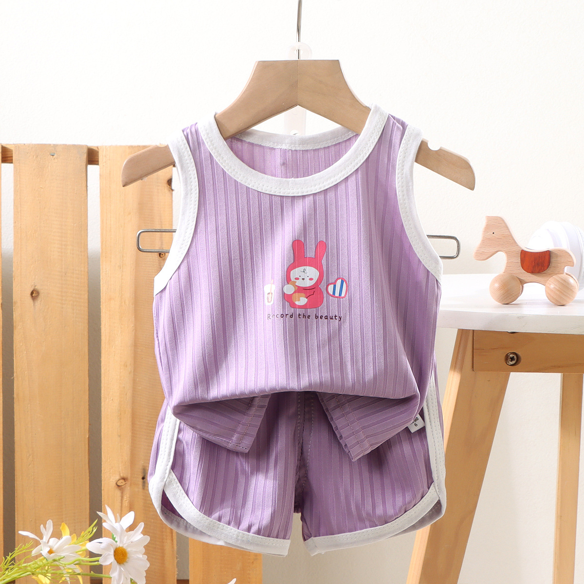 Traje de chaleco para niños, pantalones cortos sin mangas de seda de hielo finos de verano para niños y niñas, traje deportivo de ocio para bebés de dos piezas
