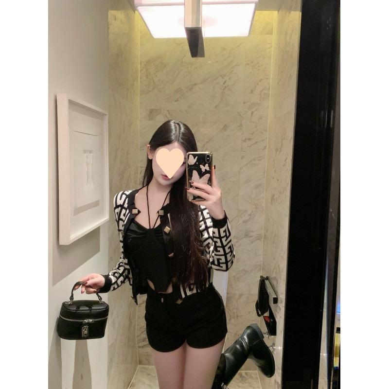 秋季减龄百搭小香风外套针织短开衫女法式甜美字母提花双排扣上衣|undefined