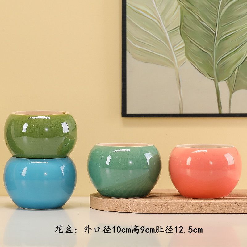 【6个6色】多肉花盆陶瓷创意简约个性小清新流釉阳台多肉花盆|undefined