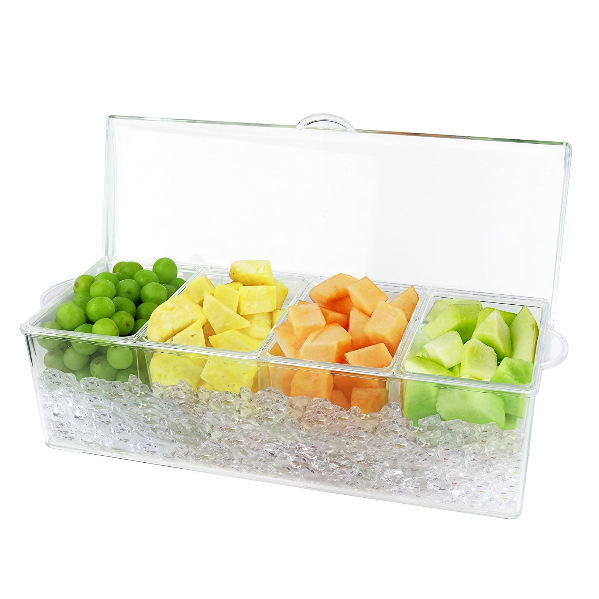 プラスチック4グリッド分割可能なフルーツサラダ調味料箱家庭用ピクニックパーティー多目的アイスボックス|undefined