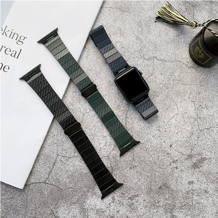 Подходит для браслета Apple Watch SE Металлический ремешок поколения Apple 1-8, ремешок из нержавеющей стали с рисунком из углеродного волокна, новый