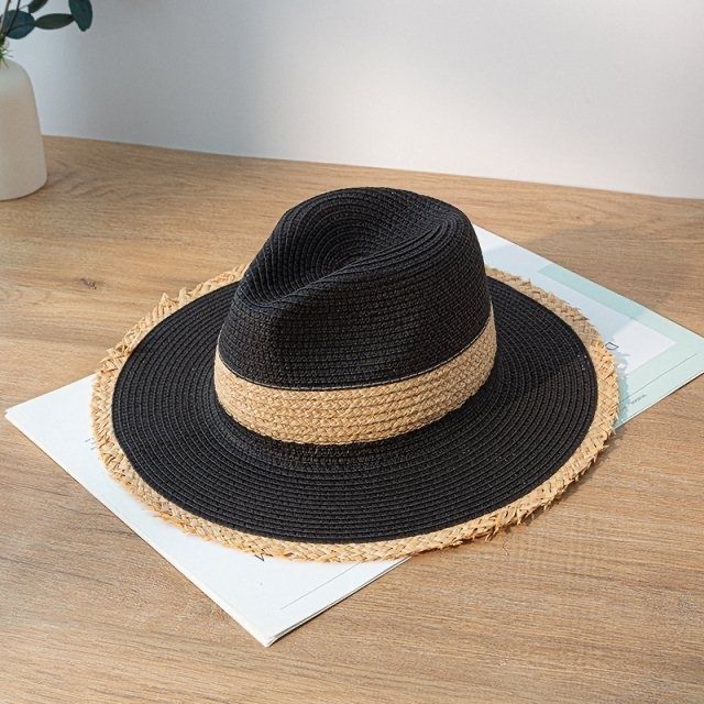 Women's Pastoral Simple Style Color Block Big Eaves Straw Hat display picture 3