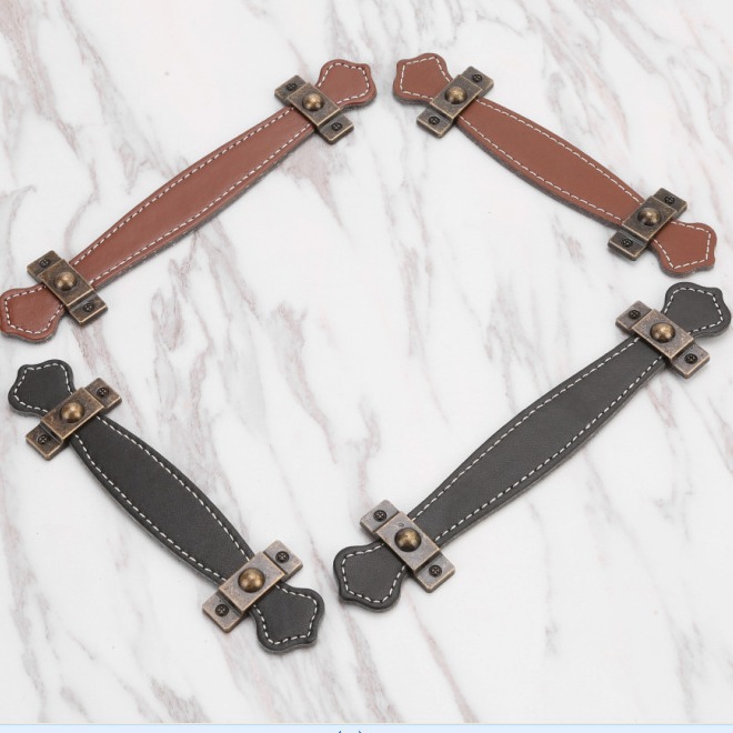 廠家直銷皮拉手皮箱包提手抽屜櫥櫃門拉手棕黑色皮革把手箱包把手