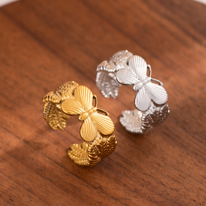 Butterfly Titanium Steel Non-Fading Ring, Cross-Border Stainless Steel Open Ring, Adjustable Vacuum Electroplated 18K Gold Ring Butterfly Titanium Steel Non-Fading Ring, Cross-Border Stainless Steel Open Ring, Adjustable Vacuum Electroplated 18K Gold Ring