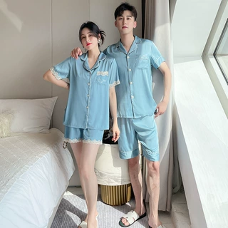 情侣冰丝睡衣薄款短袖短裤两件套可外穿家居服透气居家情侣款
