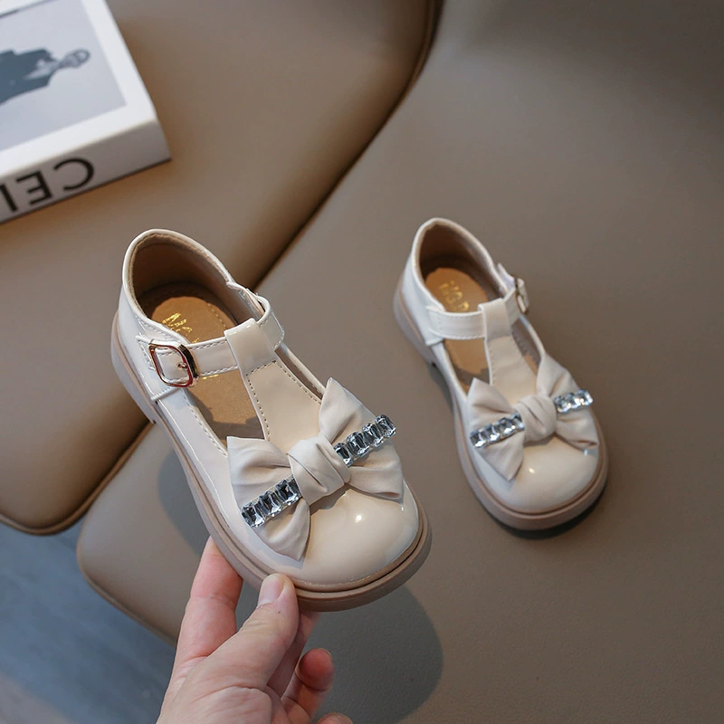 Children's shoes for princess for leather shoes, footwear with bow, autumn, Korean style, western style, for teenagers, soft sole