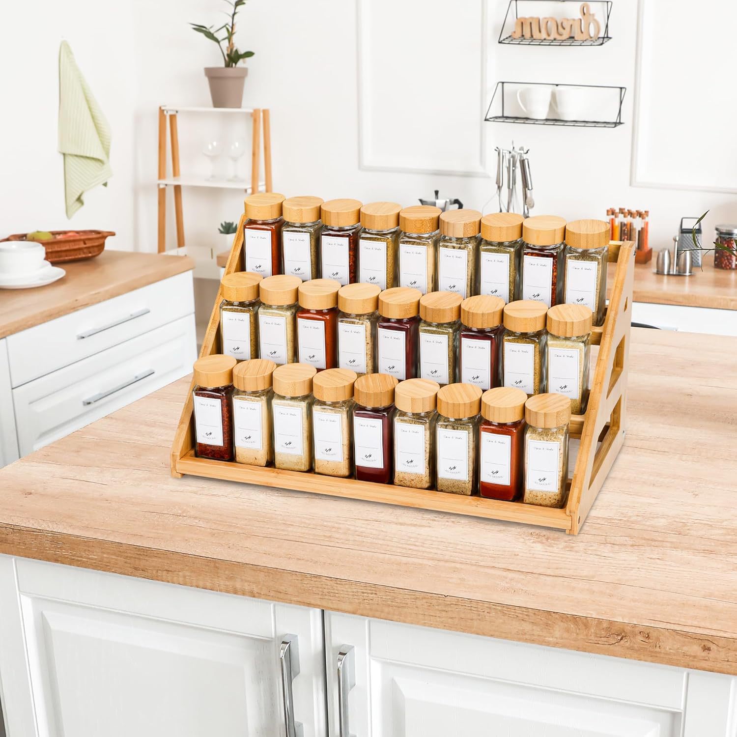 Creative bamboo stepped condiment storage rack home kitchen…