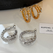 许我耀眼赵露思同款蛇形锆石耳环女2025新款爆款高级感耳钉耳饰品