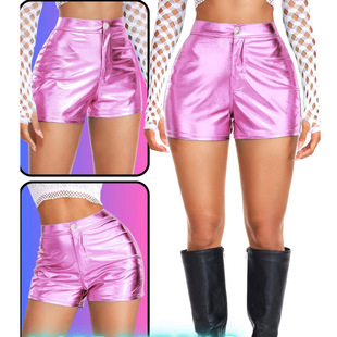 Women's Metallic Gloss Shorts Spice Girls Patent Leather Skinny Carnival Party Performance Suit Amazon Cross Border in stock Generation