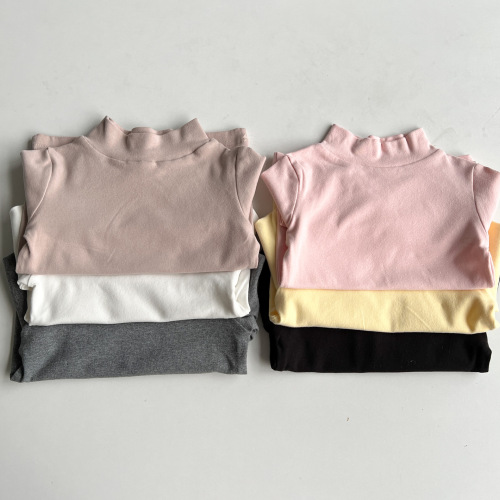 Children's long-sleeved T-shirt wool pull-up pure cotton girls half turtleneck bottoming shirt  new autumn and winter boy baby t