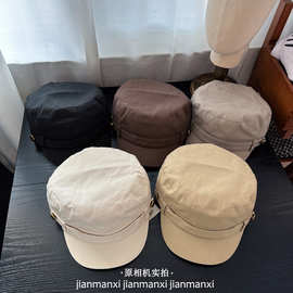 复古平顶马术帽2026新款纯色水洗海军帽文艺百搭休闲显脸小鸭舌帽