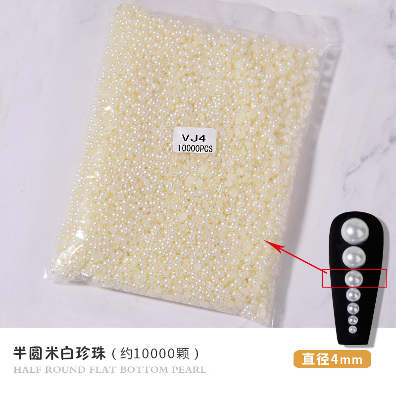 Manicura plana perla joyería cremosa-blanco semicírculo tridimensional perla uñas decoración paquete entero DIY hecho a mano al por mayor