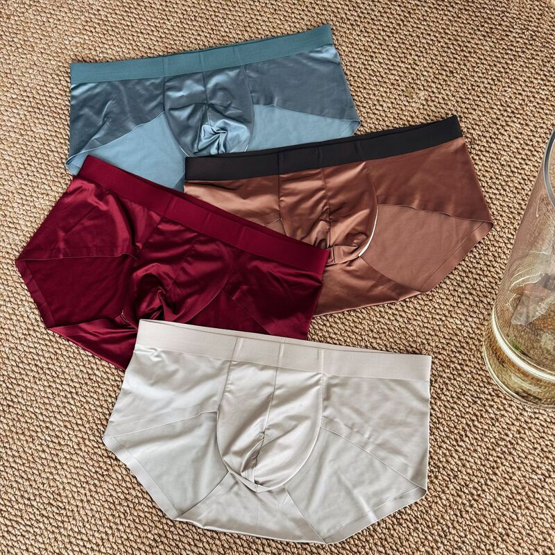 High-End Satin Ice Silk Seamless Men's Underwear with High Slits, Comfortable Briefs with Breathable Silk Lining