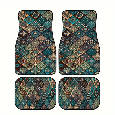 Amazon Dust-Proof and Wear-Resistant Four-Piece Car Floor Mat Bohemian Print Universal Car Floor Mat Pedal Piece (Universal Foot Pad) - bohemian