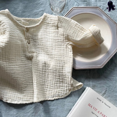 純棉紗布上衣2023年春季新款 韓版兒童女寶寶長袖純色圓領T恤童裝