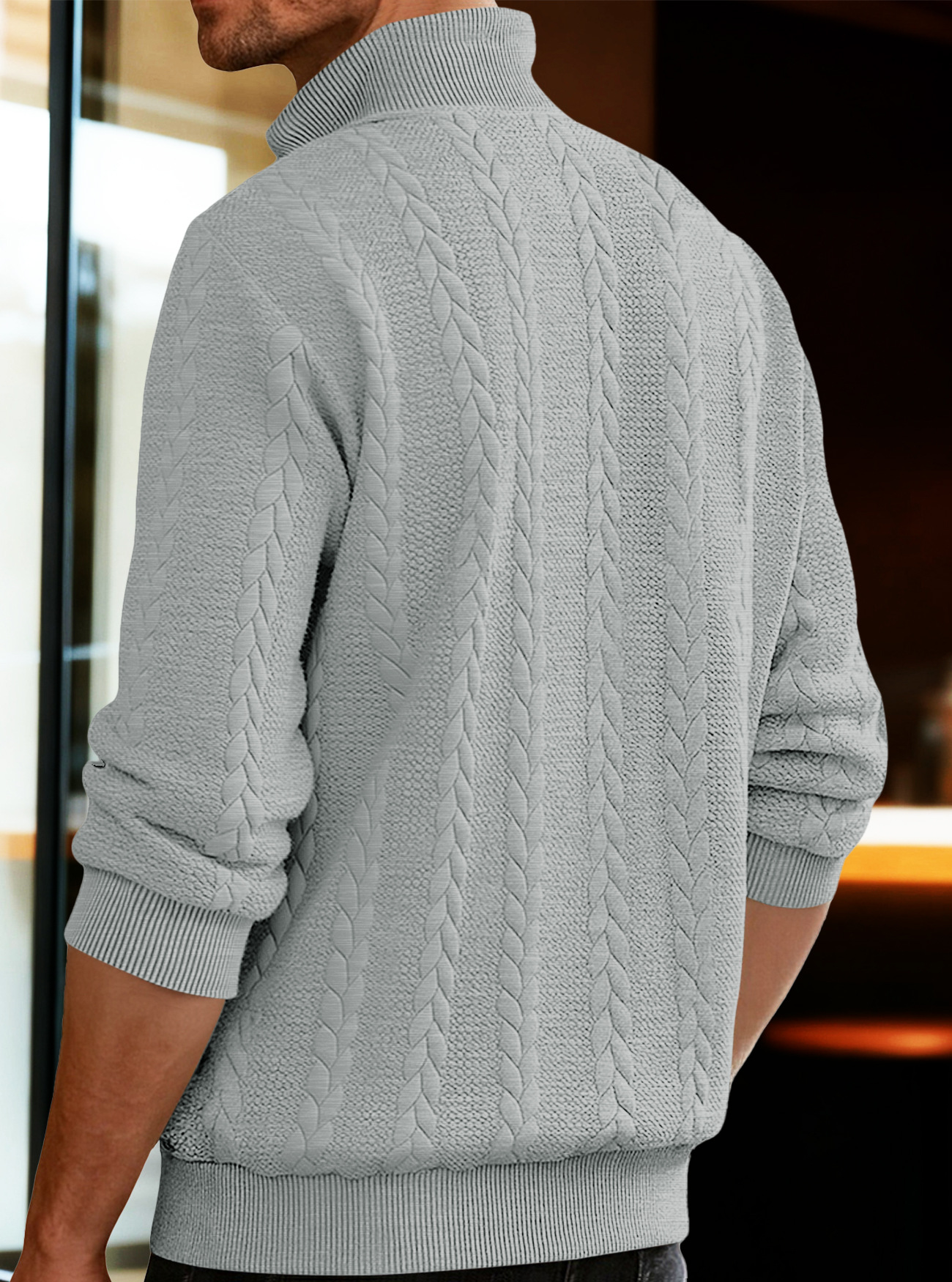 Pullover casual con colletto alla coreana e bottoni, stile transfrontaliero europeo e americano, tinta unita, lavorazione a maglia ampia e patchwork._voghion.com