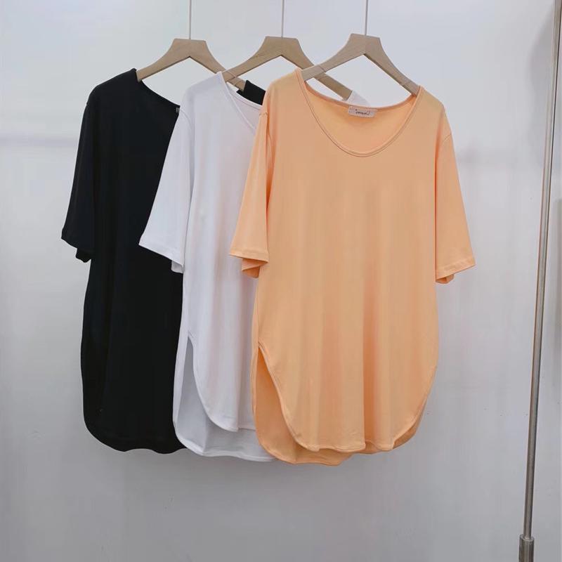 300 Jin Loose Plus Size Short Sleeve T-shirt Women's New Summer Korean Style Simple Elegant Split All-match Top