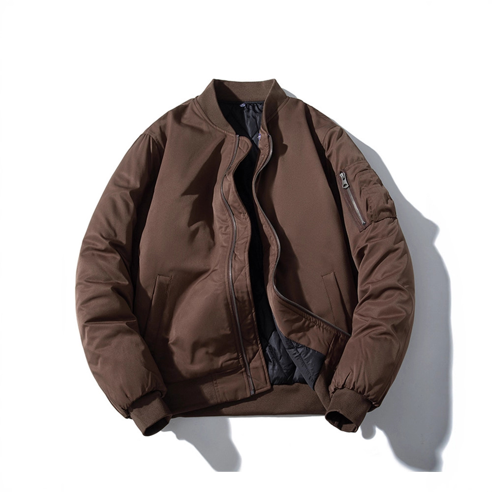 Spring, Autumn and Winter Thickened Bomber Jacket Men's Couple American Retro Baseball Cotton Clothes Maillard Brown Jacket