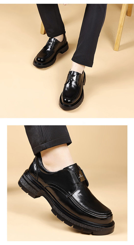 Giày da nam lười xỏ chân đế dày cổ thấp mũi tròn gót 3–5 cm — Màu nâu thời trang, kinh doanh đen chi tiết 14