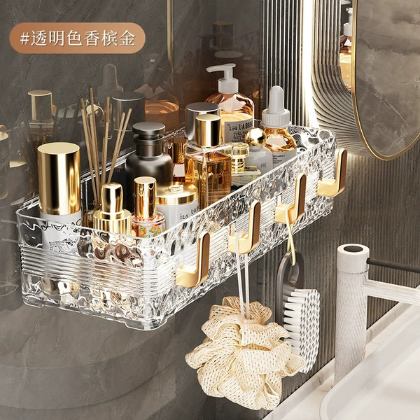 [C01-Transparent White]: Storage rack + 4 gold hooks