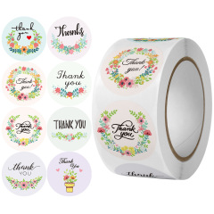 Cross-border multiple patterns roll-packed self-adhesive stickers thank you flowers cute seal stickers wedding decoration labels