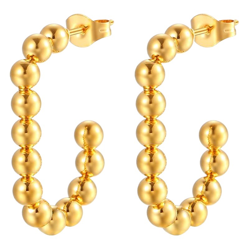 Moda europea y americana de acero inoxidable Bola de soldadura Oval 18K pendientes de alto grado de luz de lujo estilo de moda de las mujeres de la joyería del oído