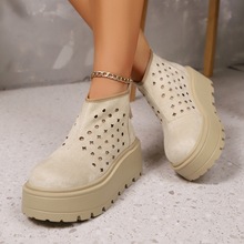 凉靴女厚底增高一脚蹬烟筒靴夏季新款防滑松糕底镂空透气短靴