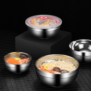 304 Stainless Steel Bowl Double Insulation Household Bowl Restaurant Canteen Thickened Soup Bowl Noodle Bowl Kindergarten Children's Rice Bowl