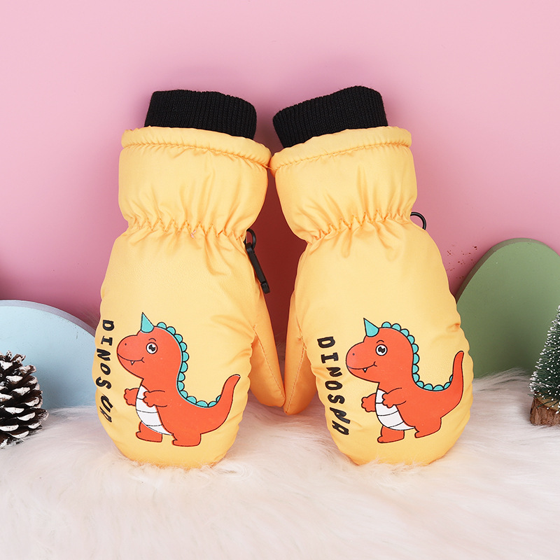Guantes de nieve infantiles con dedos juntos – De algodón grueso, impermeables, diseño de dibujos animados