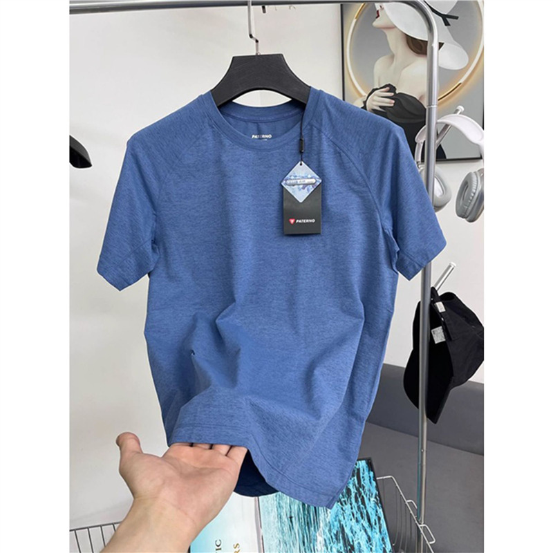 Haze Blue Cool Ice Silk Short-Sleeved Men's Summer Thin Outdoor Running Sports Quick-Drying T-Shirt Sweat-Absorbent and Breathable Half-Sleeved Haze Blue Cool Ice Silk Short-Sleeved Men's Summer Thin Outdoor Running Sports Quick-Drying T-Shirt Sweat-Absorbent and Breathable Half-Sleeved
