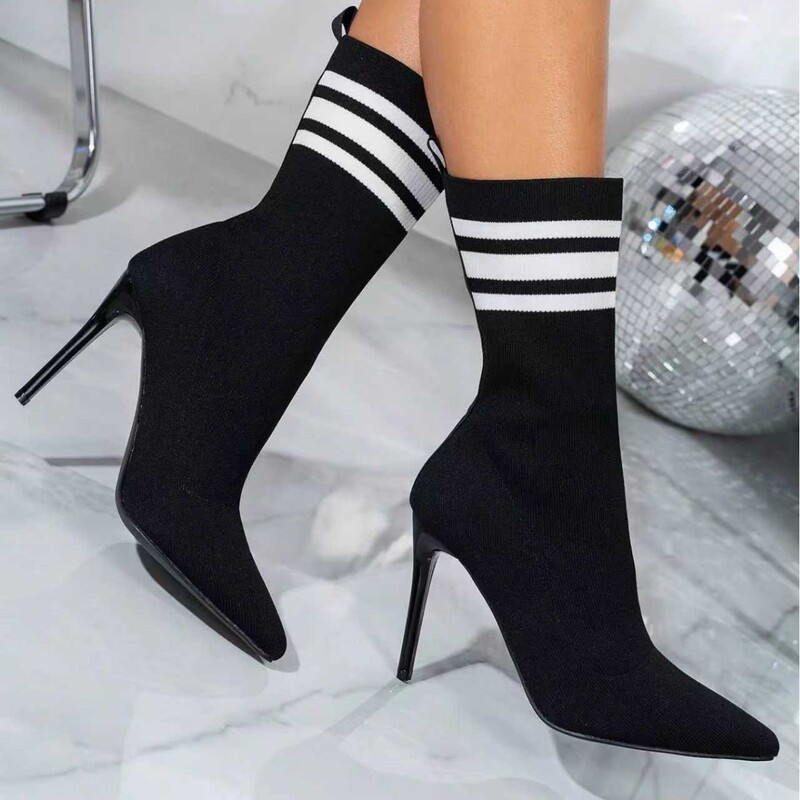 2025 Autumn New Stretch Short Boots Pointed Toe Stiletto Fashion Slim Boots Sock Boots High Heels Women's Shoes