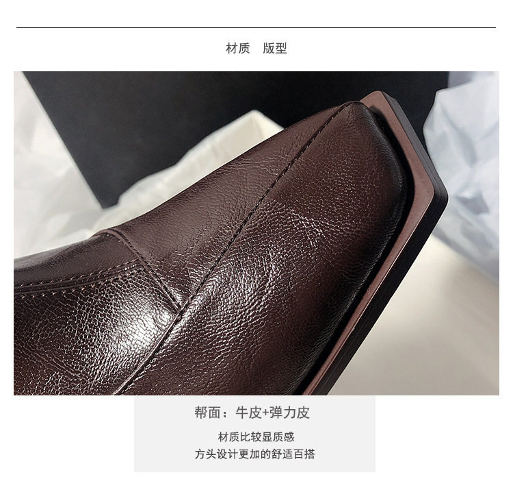 Bốt ngắn nữ da bò thật gót thô 6–8 cm co giãn ôm chân mũi vuông — Màu nâu (lót nhung) có sẵn, Màu nâu (lót đơn) hàng có sẵn, Màu đen (lót nhung) có sẵn, Đen (lót đơn) có sẵn chi tiết 7