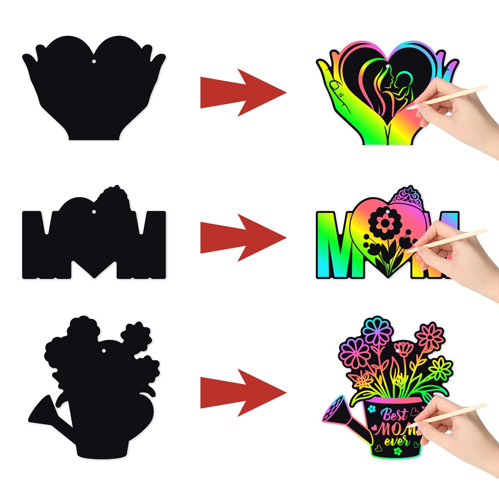 Amazon Día de la Madre Decoración festiva Pintura para raspar Colorful DIY Tarjeta para rascar Decoración del Día de la Madre Adornos