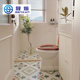 北欧绿色阳台花砖300x300厨房卫生间瓷砖防滑地砖浴室面包砖墙砖