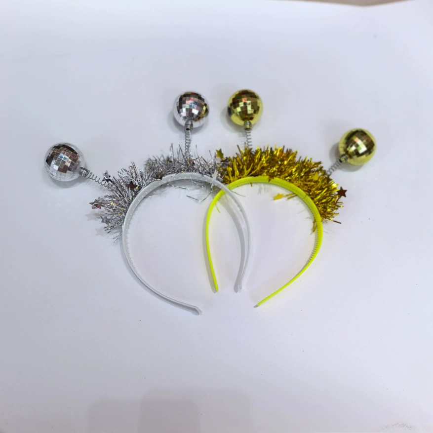 Трансграничная оцинкованная решетчатая повязка на голову с серебряными шариками, шелковая повязка с шариками в виде рождественских огней, аксессуар для создания атмосферы на рождественской вечеринке, костюмный аксессуар.