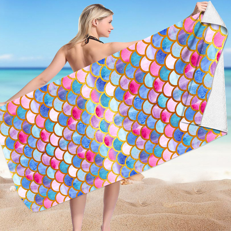 Cross-Border Hot Selling Microfiber 3D Digital Square Beach Towel Towel Material Square Towel Mermaid Series Starting from One Piece