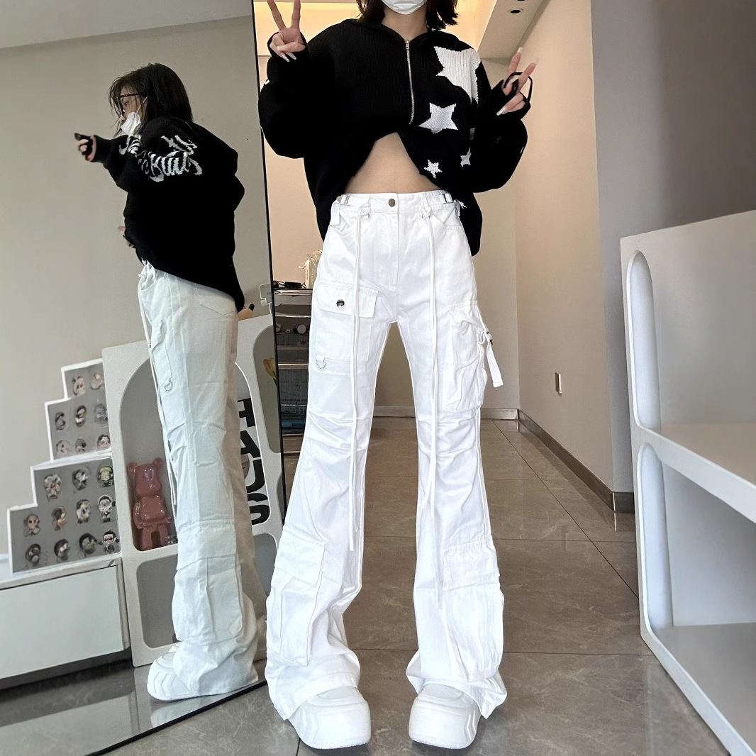 国潮复古小众设计感修身喇叭裤男女夏季vibe美式潮流休闲工装裤子