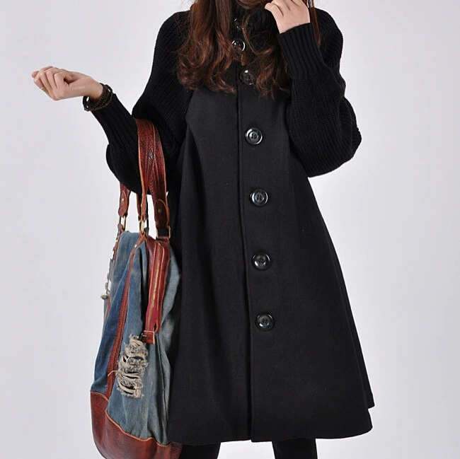 Woolen demi-season long trench coat, jacket, Korean style, plus size, mid-length