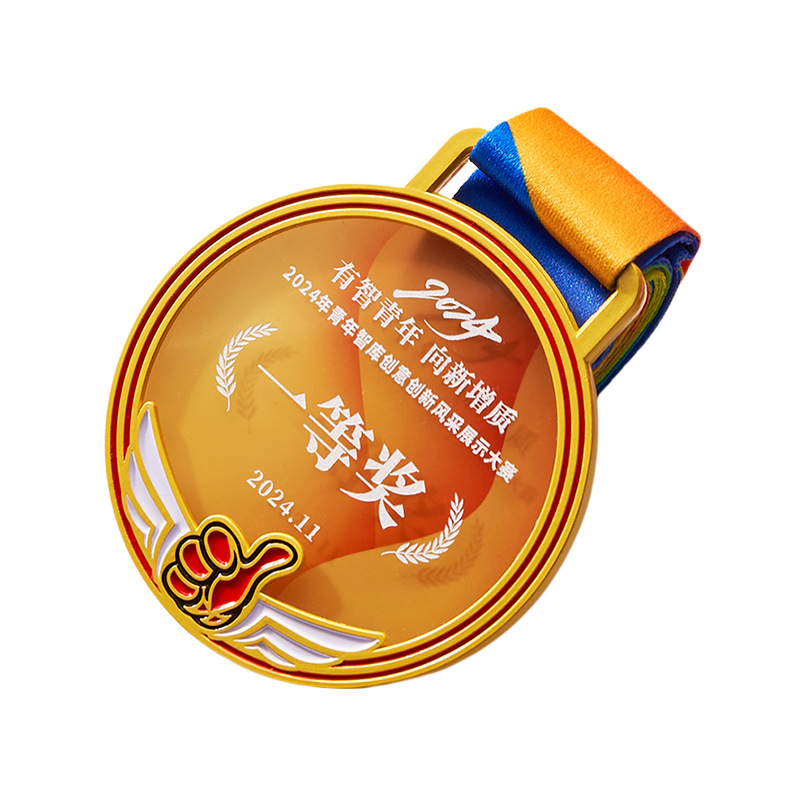 Medalla de cristal de metal de alta gama personalizada al por mayor competencia deportiva baloncesto para niños maratón de fútbol medalla de oro premios