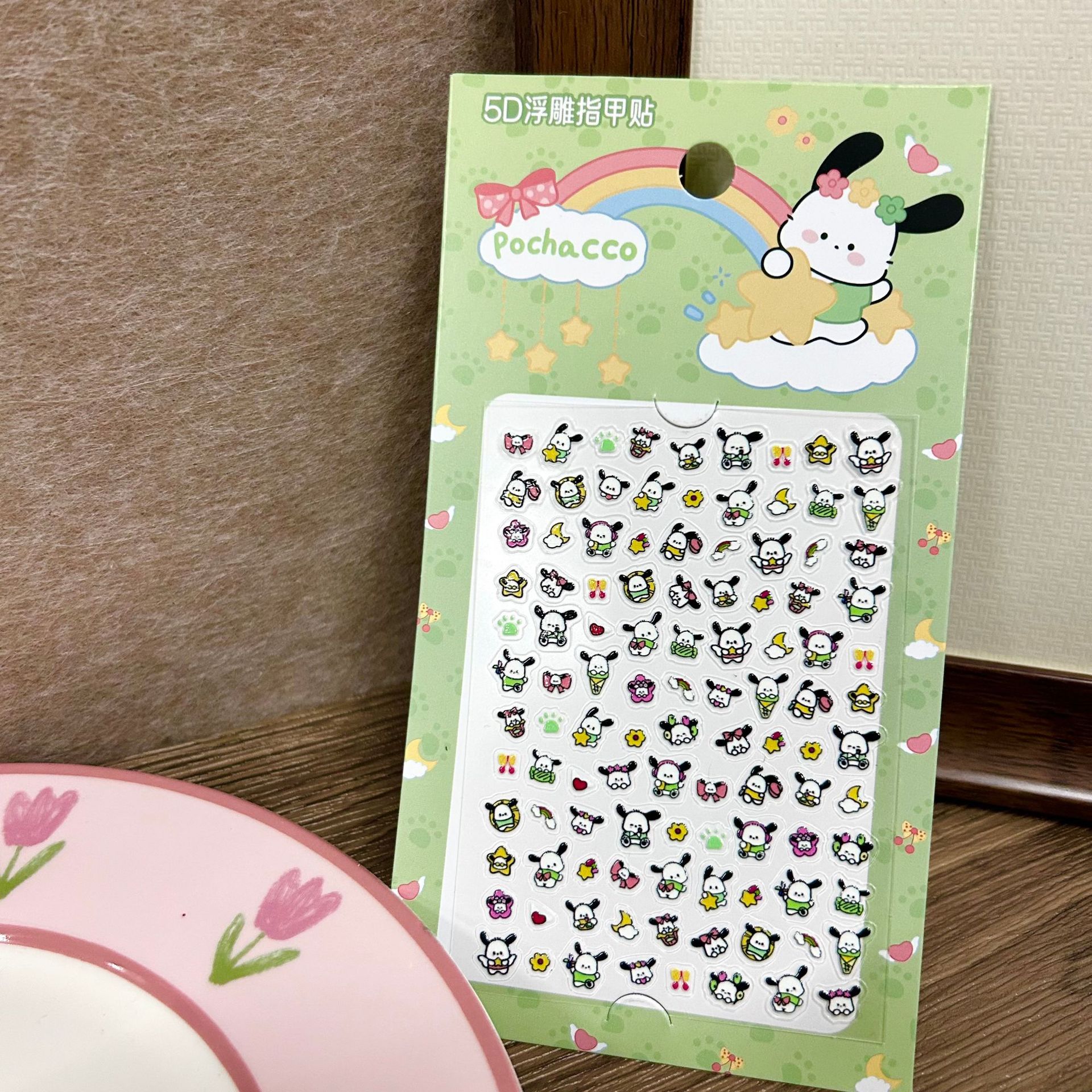 Parche de uñas Sanrio para niños, lindo y divertido Kulomi 5D en relieve pegatinas de uñas impermeables, manual de pegatinas decorativas