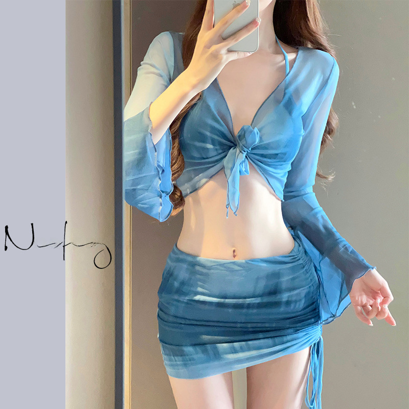 比基尼泳衣女2024新款海邊度假四件套保守高級感分體性感泳裝溫泉