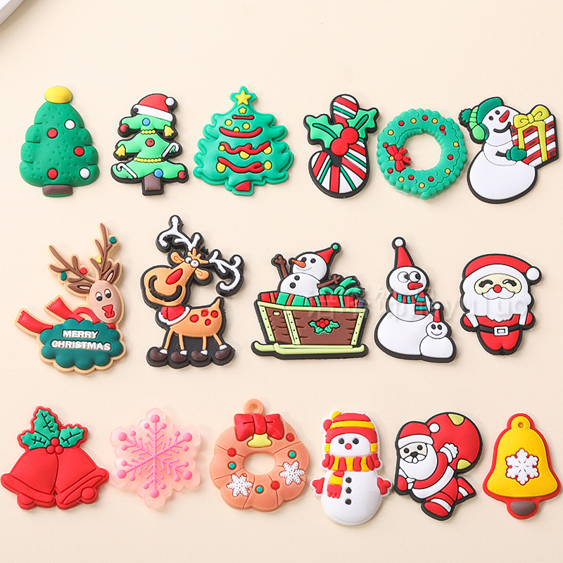卡通圣诞雪人软胶PVC配件圣诞节饰品diy钥匙扣发夹服饰鞋冰箱贴片