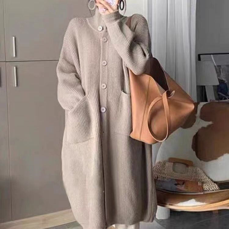 Corea del Sur chic2023 otoño y el invierno nuevo espesado caliente suelta perezoso estilo turtleneck punto cardigan suéter para las mujeres image 5