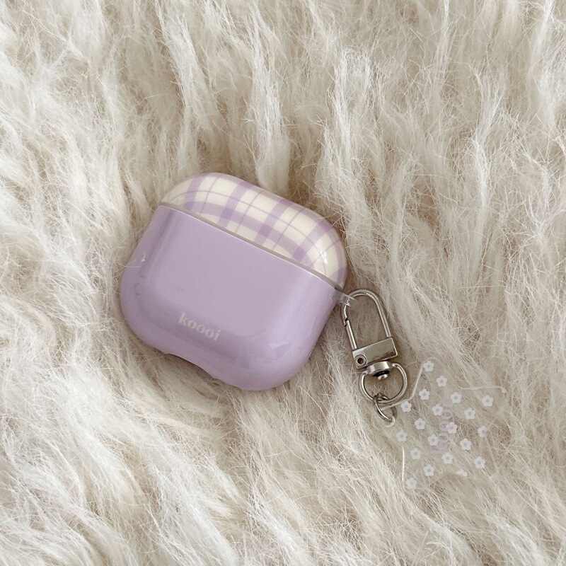 Taro Purple Plaid Suitable for Apple AirPods 4Th Generation Protective Cover Pro3 Headphone Shell 2025 New Wireless 2 Pendants