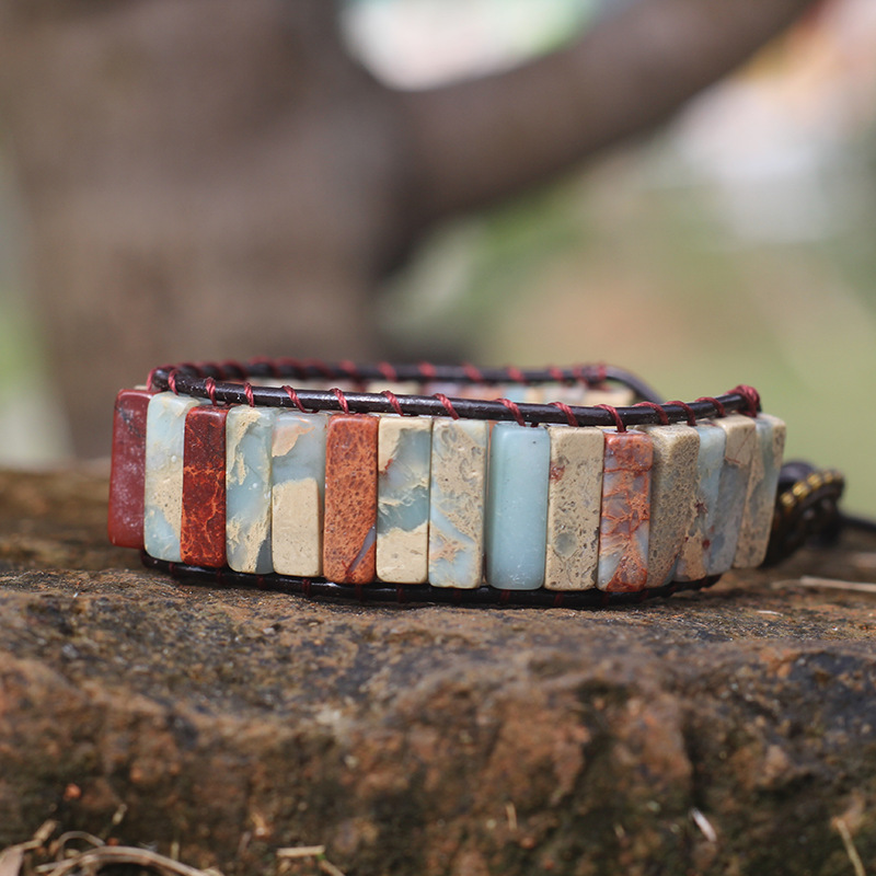 Cross-Border Natural Imperial Stone Leather Braided Bracelet Bohemian Style Retro European and American Natural Stone Jewelry