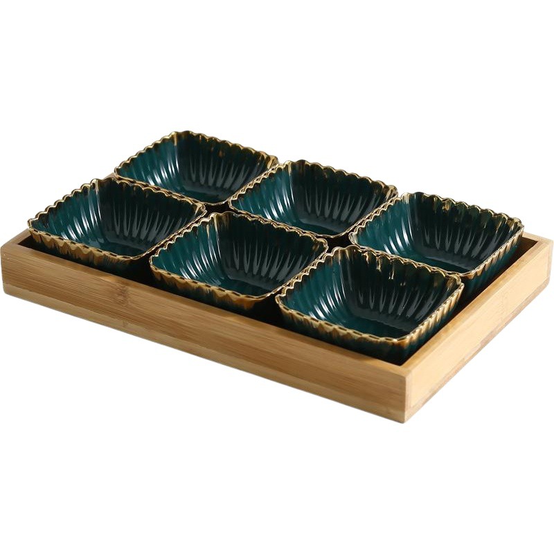 Nordic plato de aperitivos de cerámica verde oscuro plato de fruta de bambú sala de estar mesa de café merienda fruta seca plato de fruta dulce Almacenamiento de nueces