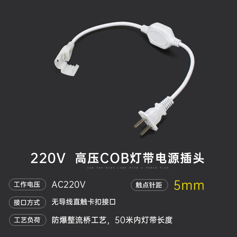 220V tira de luz 2835 tira de luz de alto voltaje cabeza de acoplamiento y cola accesorios de tira de luz LED estándar europeo 5050 enchufe a prueba de lluvia