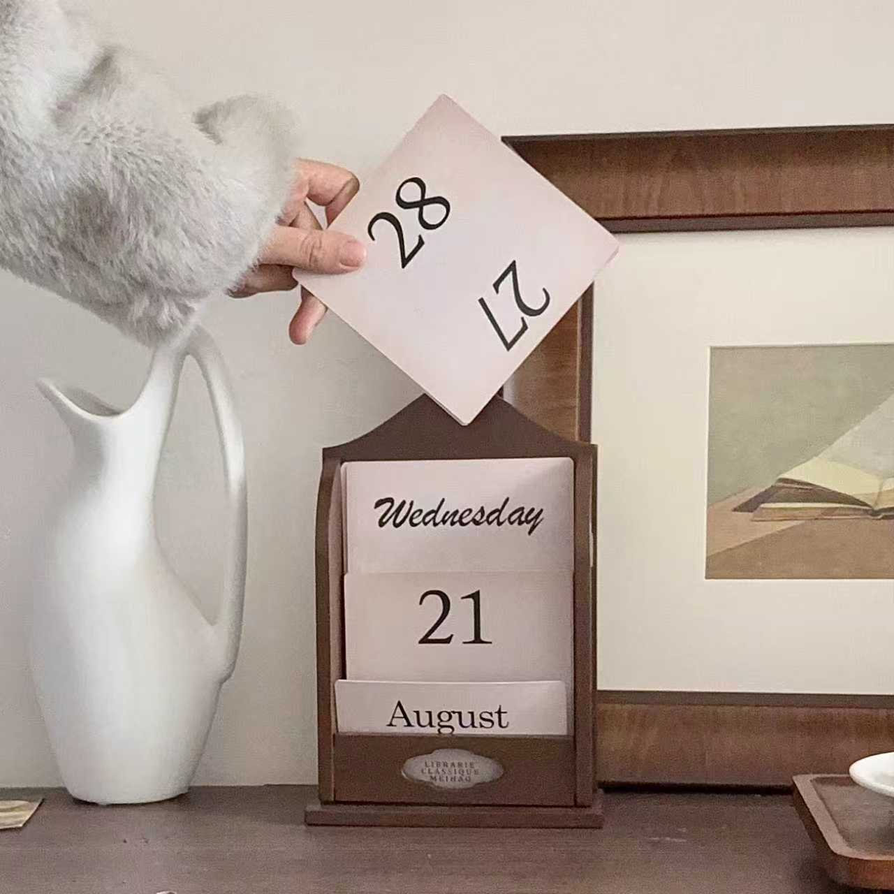 Calendario Perpetuo de Madera de Madera Maciza, para Oficina y Decoración del Hogar image 3