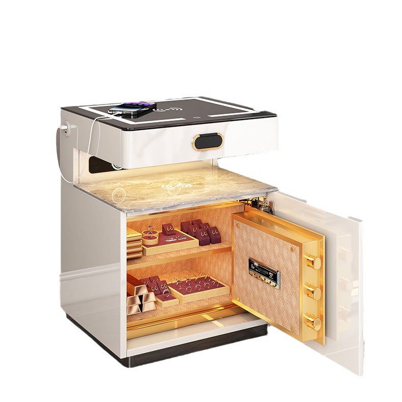 스마트 침대 옆 탁자 안전 통합 보이지 않는 다기능 지문 잠금 해제 침실 무선 충전 침대 옆 탁자 잠금 장치