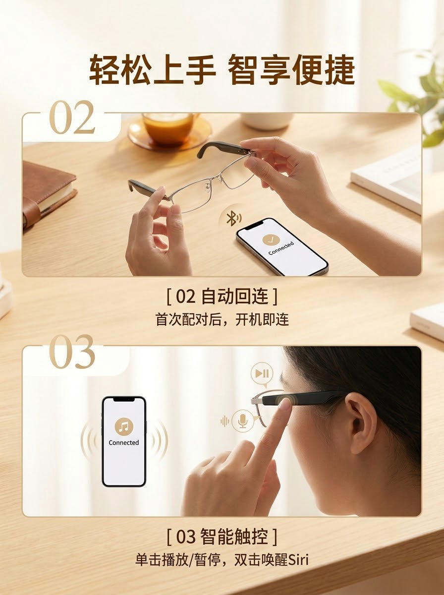 Best-selling Cross-border AI Bluetooth Smart Glasses with Blue Light Protection, Translation, Calling, Music, Open-ear Smart Bluetooth Glasses Earbuds